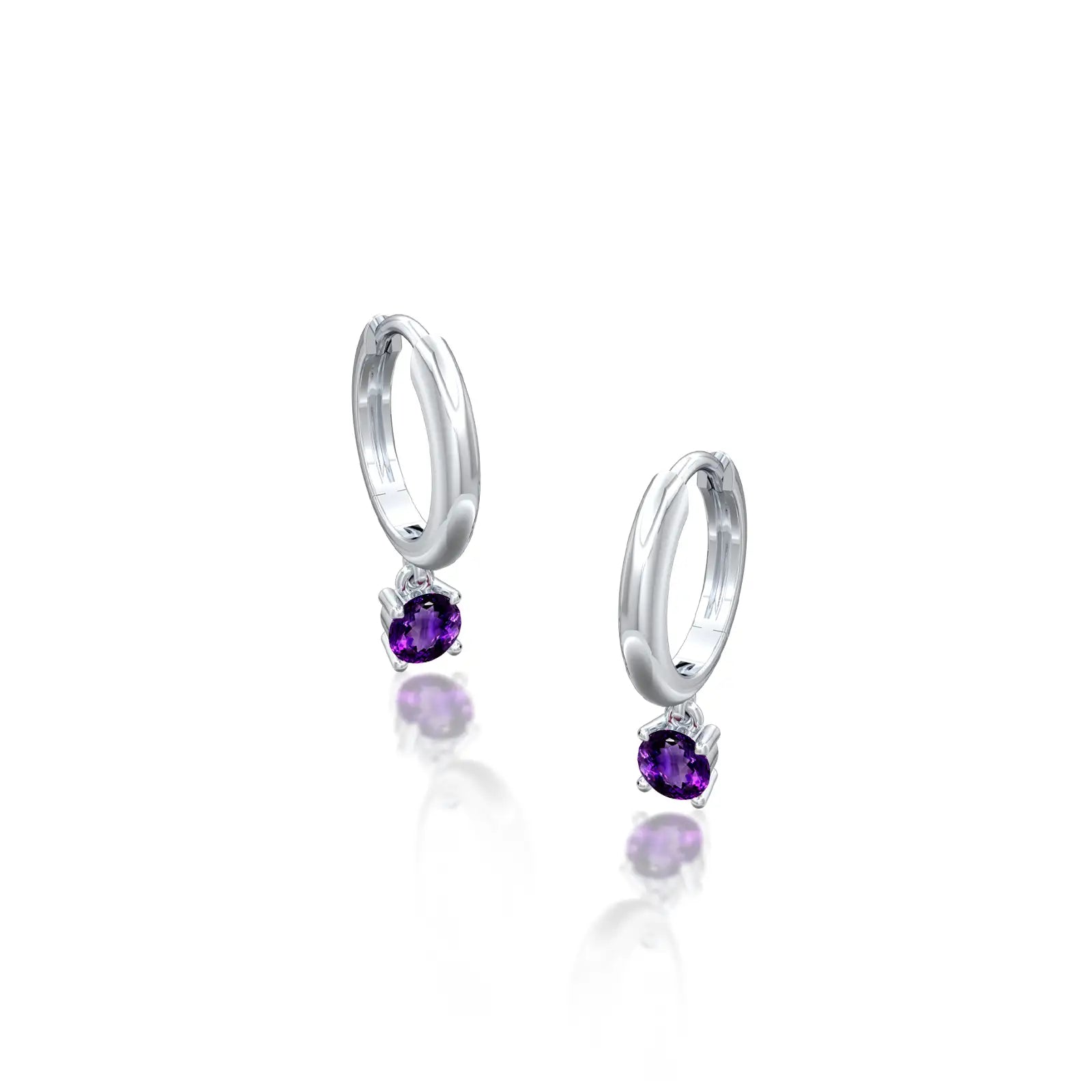 White gold february birthstone hoops with amethyst drops