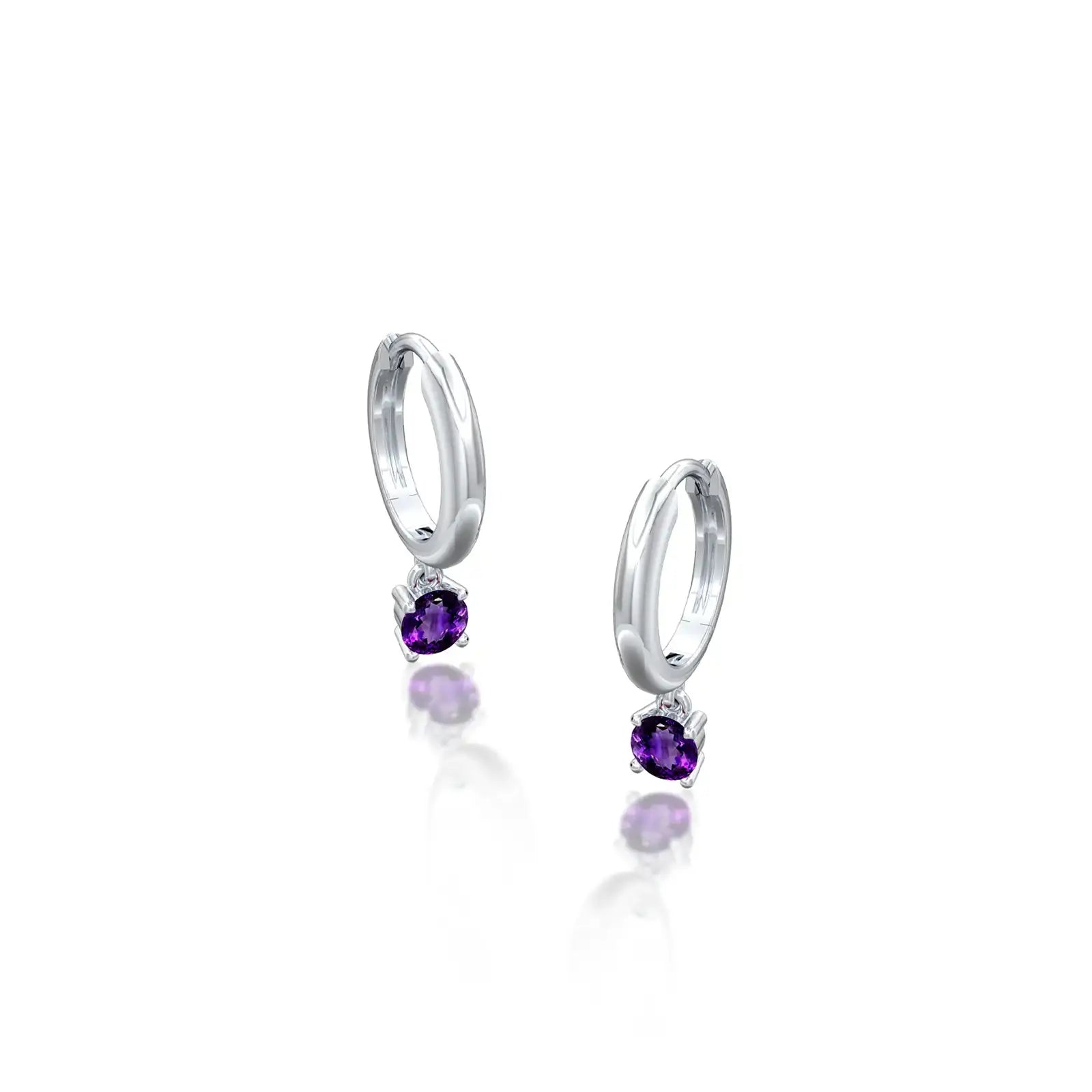 Fortune white gold february birthstone hoops with amethyst drops 8.50 mm