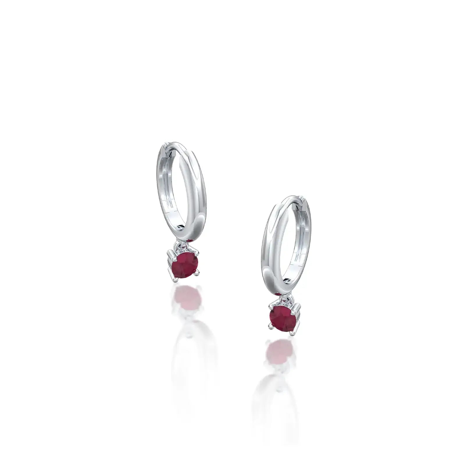 Trendy white gold january birthstone hoops with garnet drops 8.50 mm