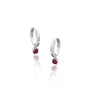 Trendy white gold january birthstone hoops with garnet drops 8.50 mm