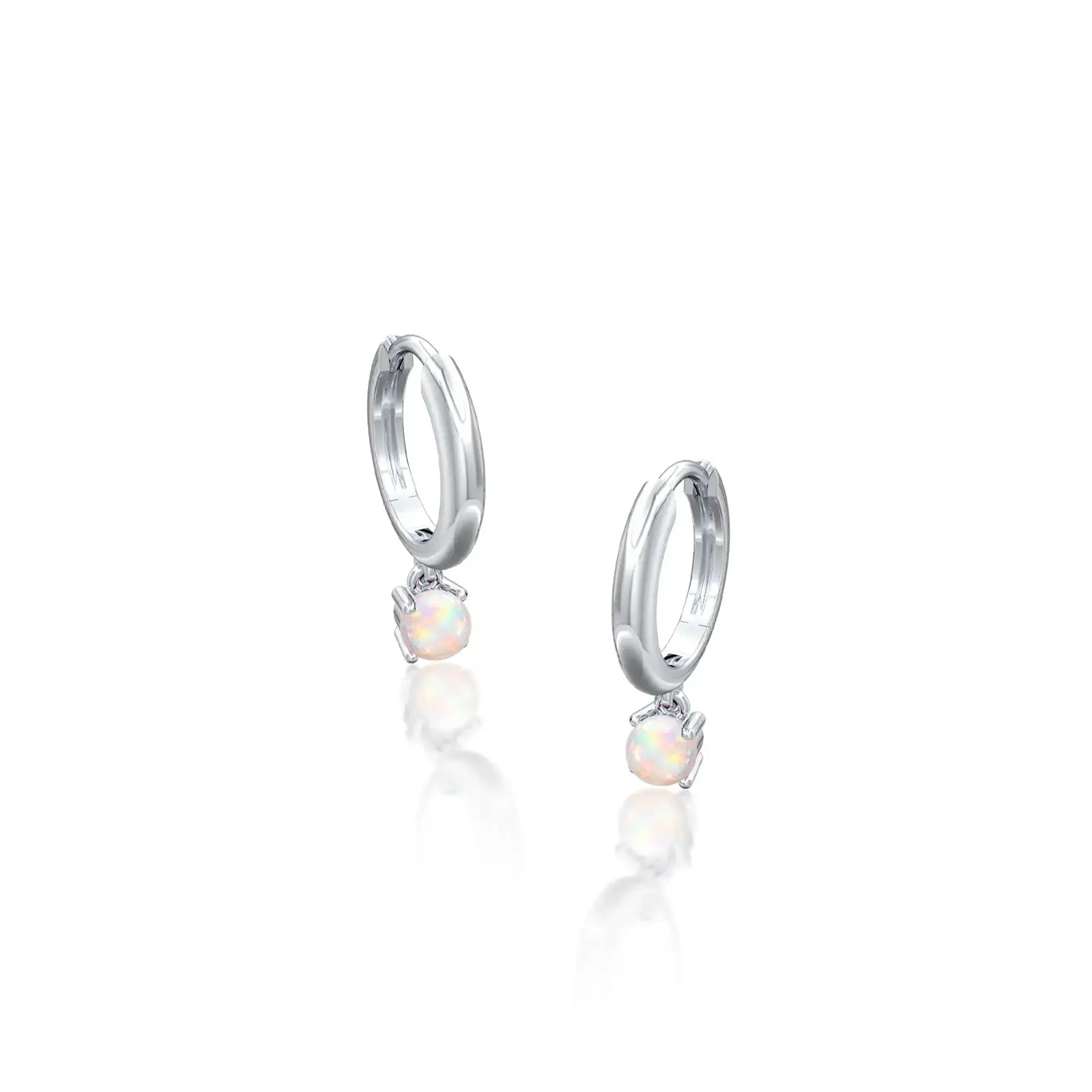 Trendy white gold october birthstone hoops with opal drops 8.50 mm