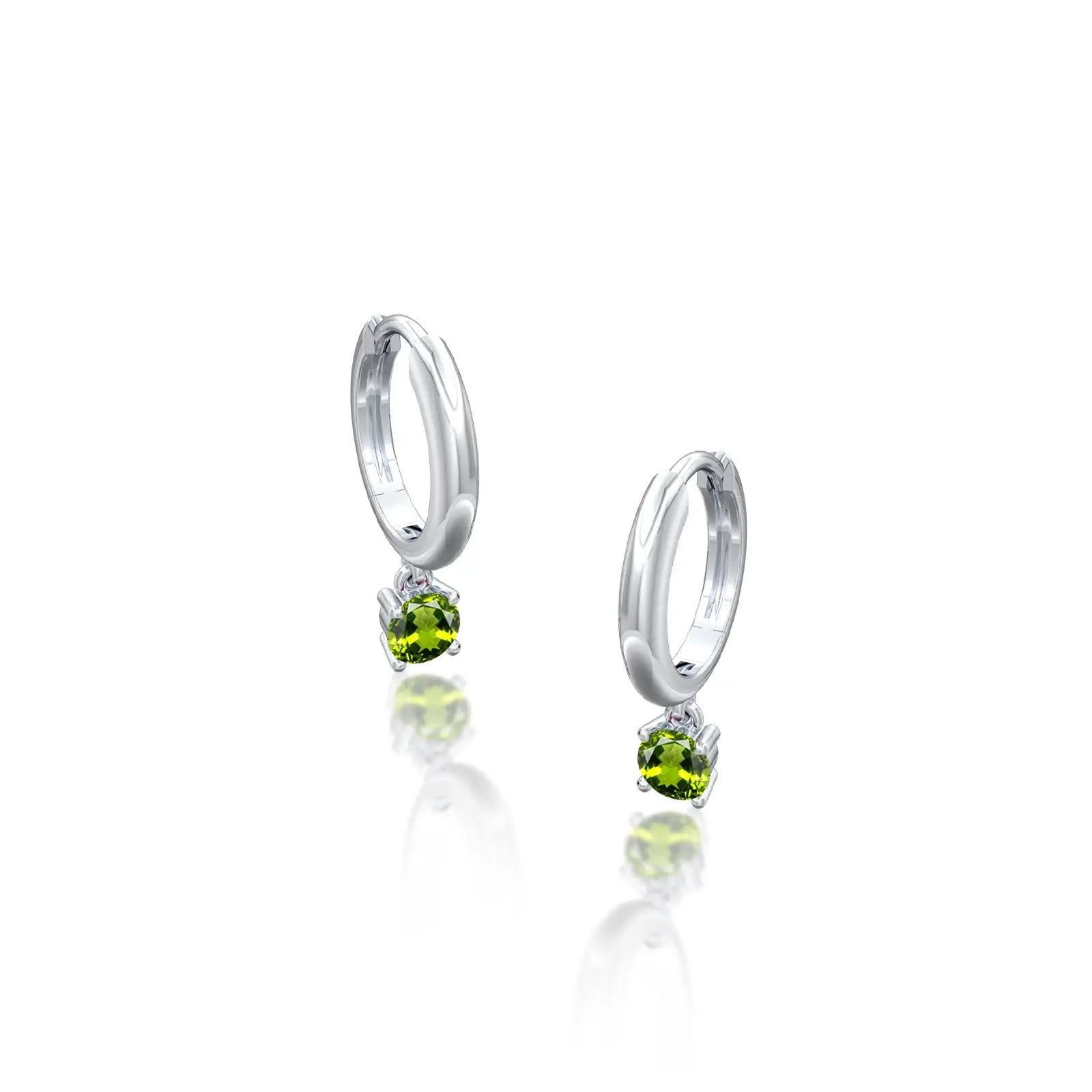 White gold august birthdstone hoops with peridot drops for women