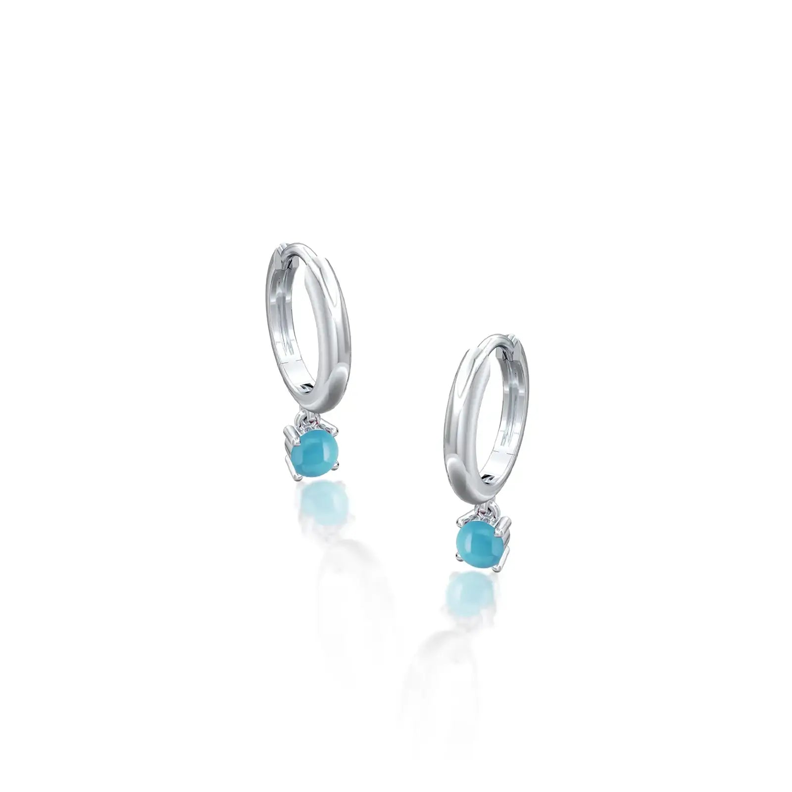 White gold trendy december birthstone hoops with turquoise drops 8.50 mm