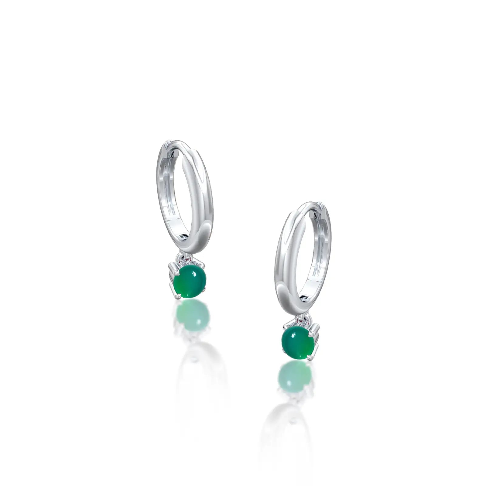 White gold may birthdstone hoops with green agate drops