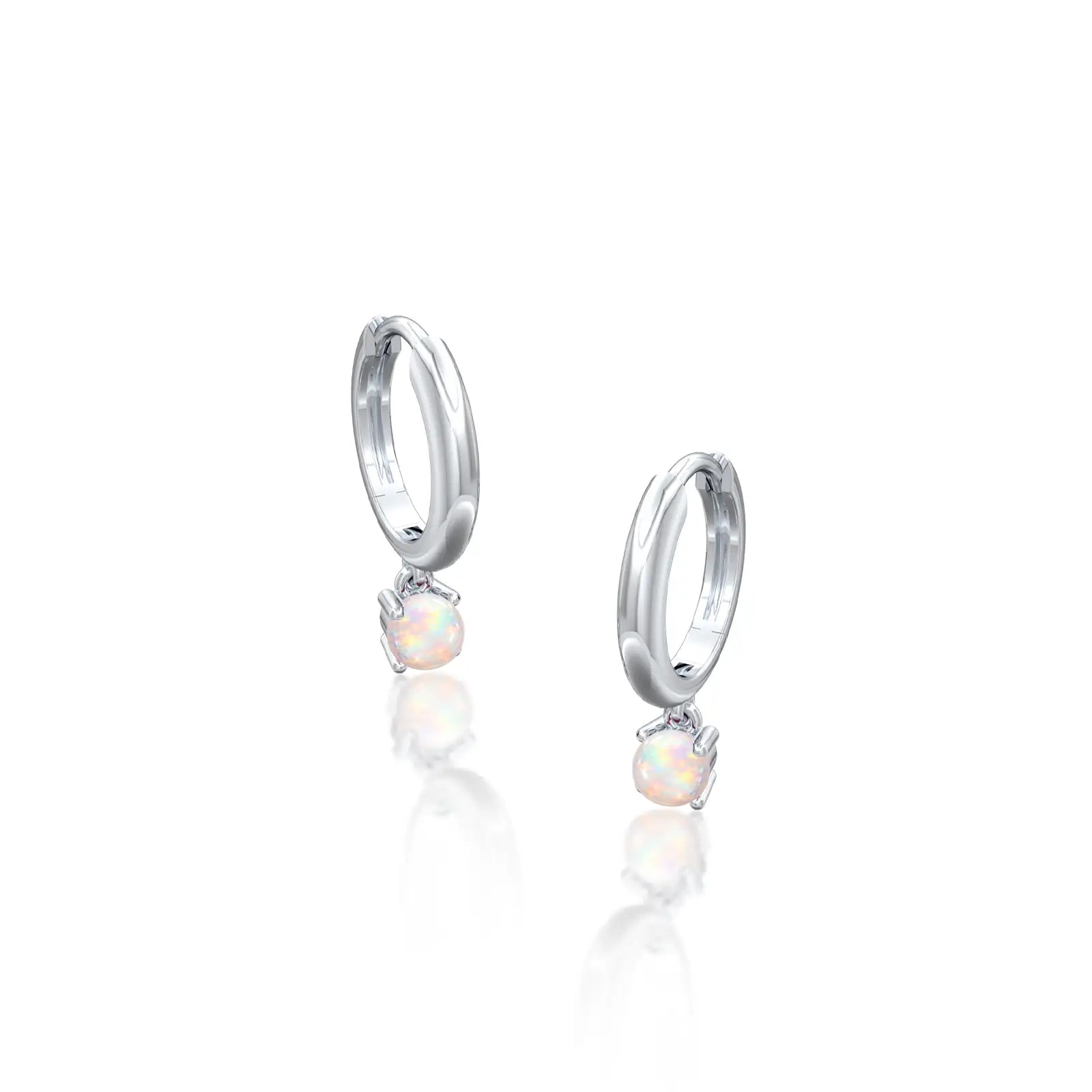 White gold october birthdstone hoops with opal drops
