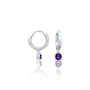 Trendy white gold february birthstone hoops with amethyst drops 8.50 mm