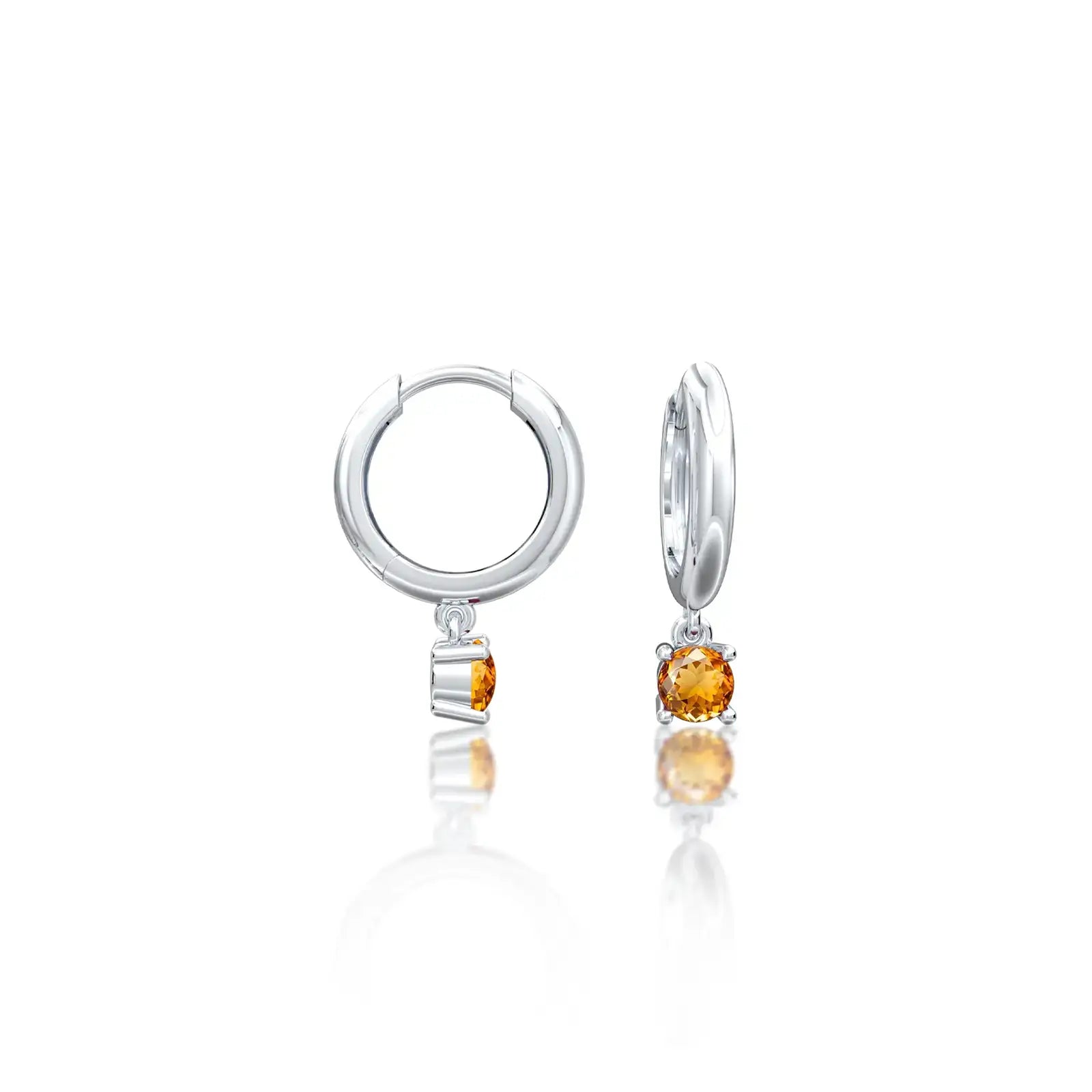 Unique white gold November birthstone hoops with citrine drops 8.50 mm