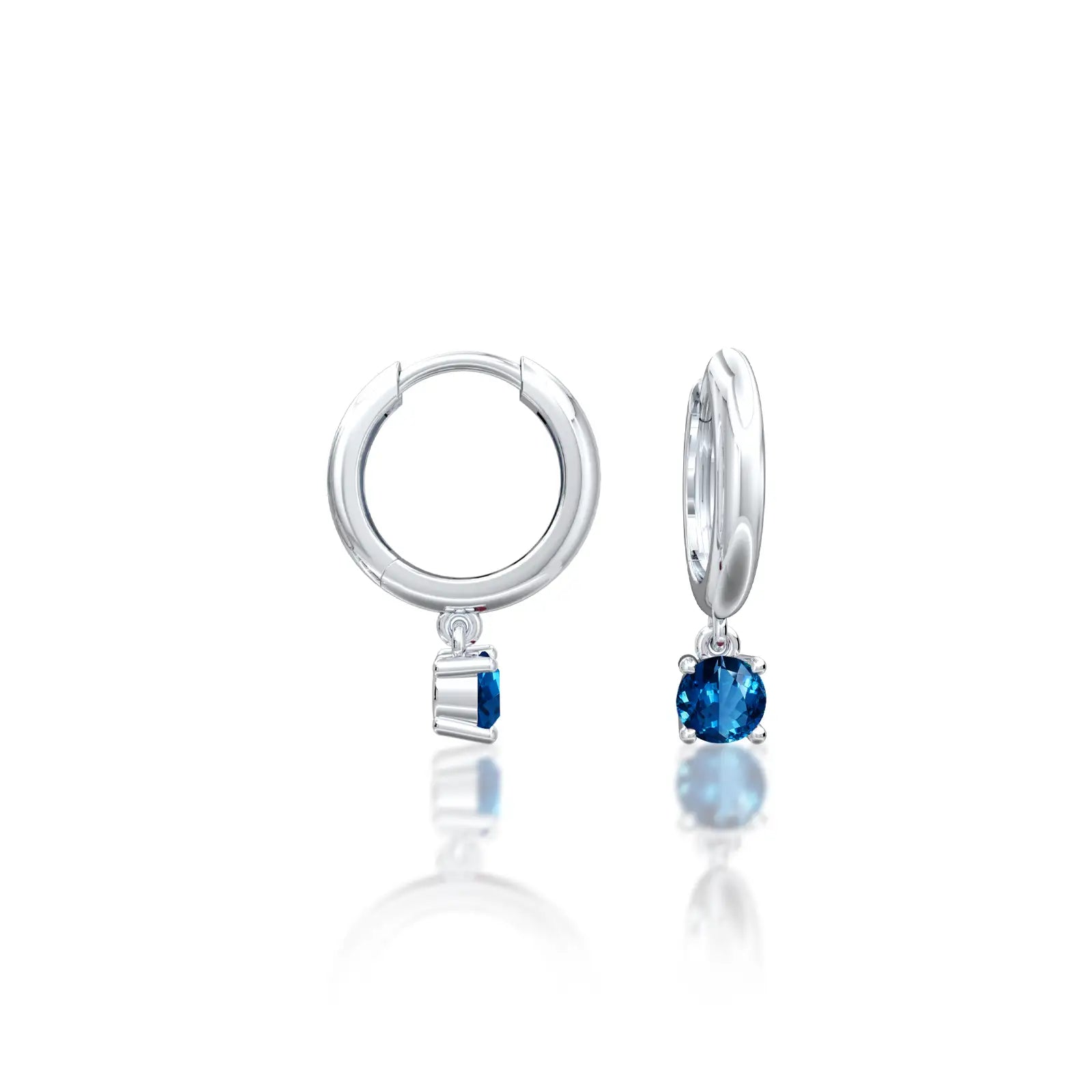 White gold september birthdstone hoops with london blue topaz drops