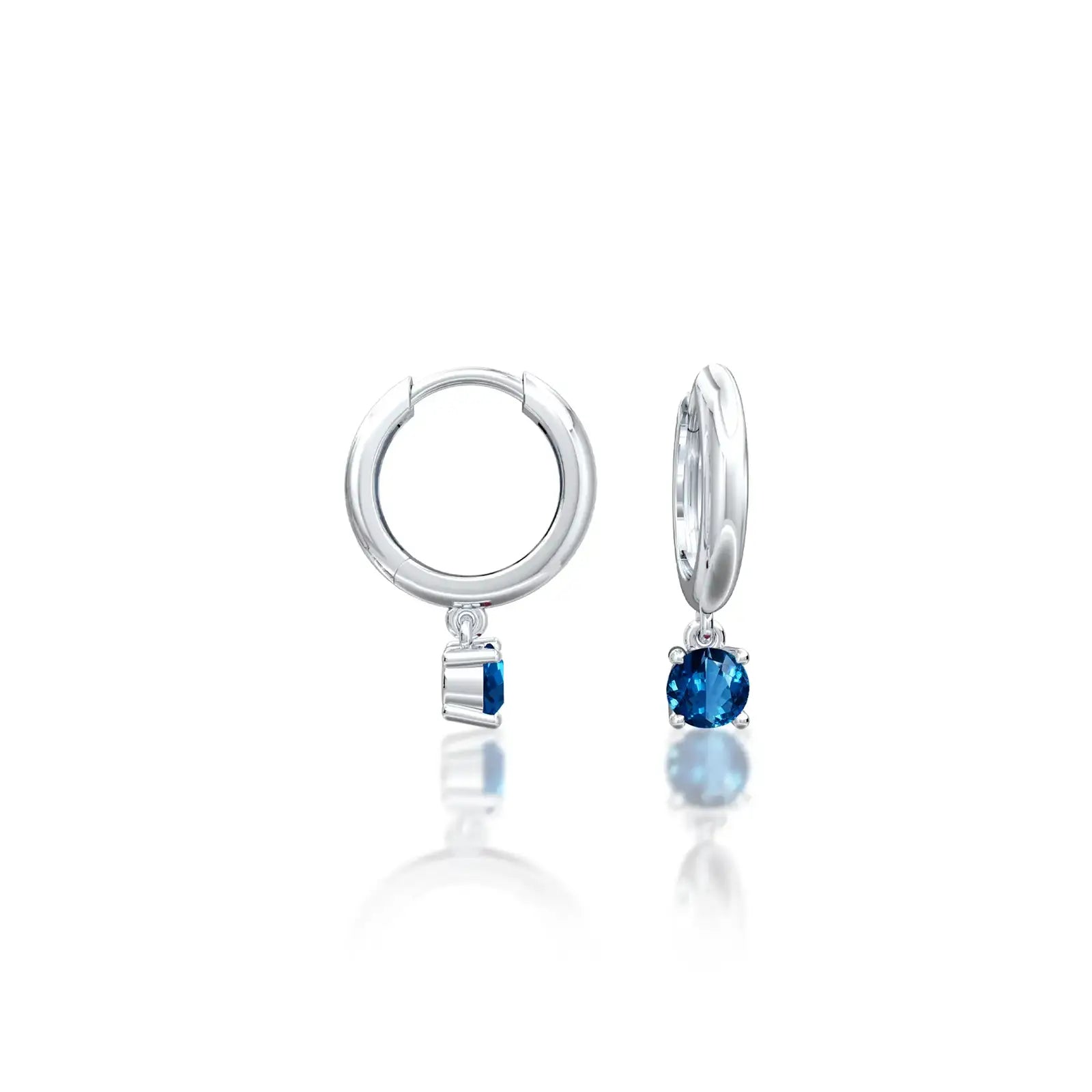 White gold september birthstone hoops with london blue topaz drops 8.50 mm
