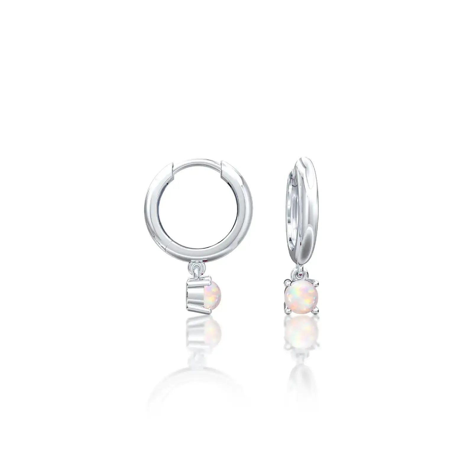 Fortune white gold October birthstone hoops with opal drops 8.5 mm for women
