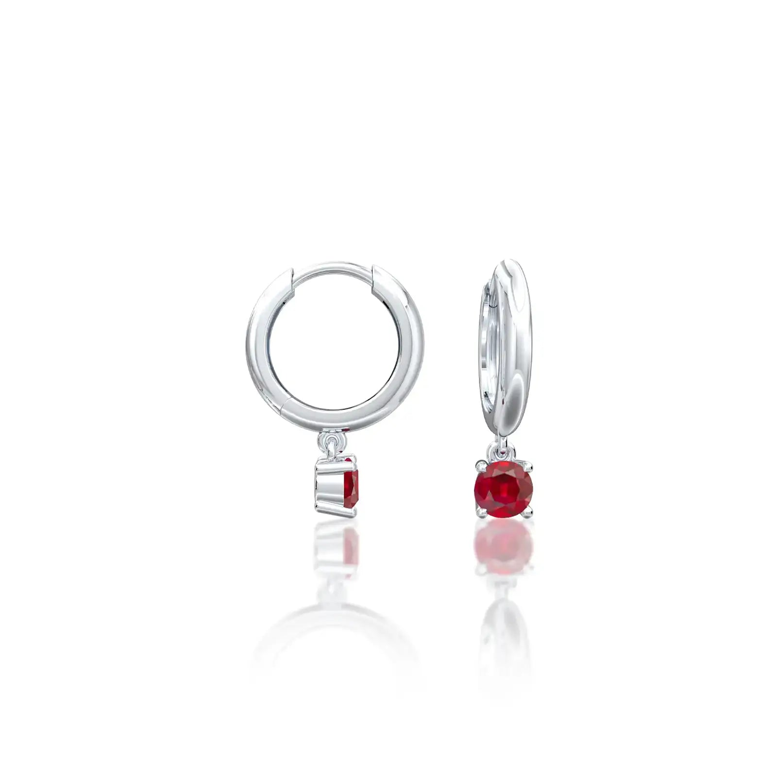 Fortune trendy July birthstone hoops with opaque ruby drops 8.50 mm