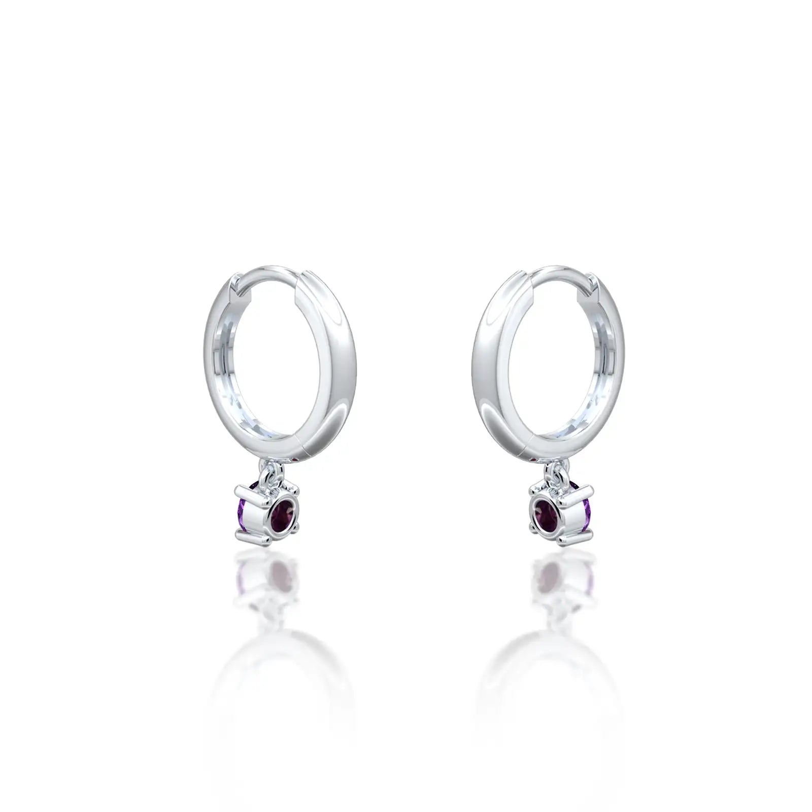 Unique white gold february birthstone hoops with amethyst drops