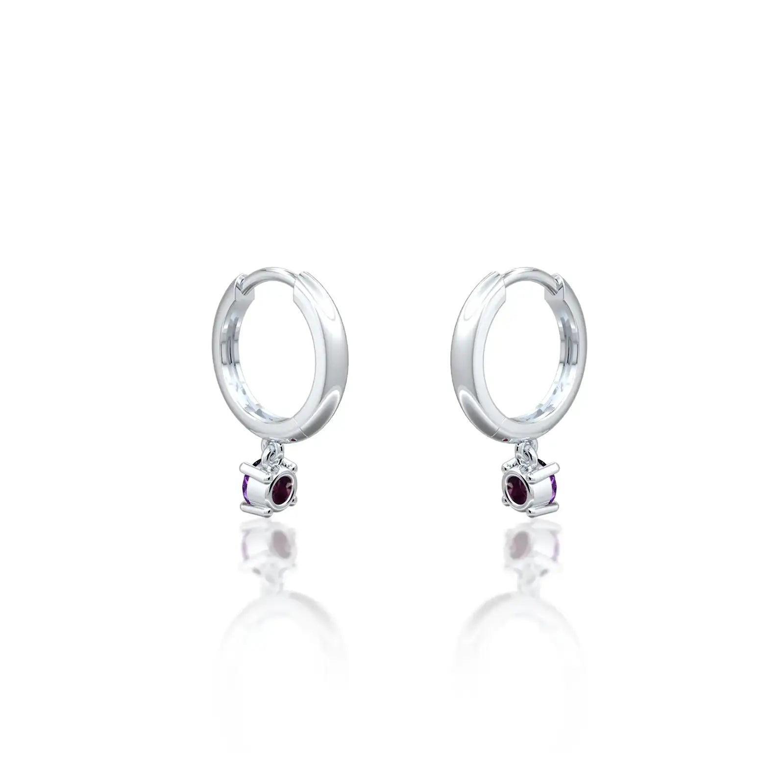 Unique white gold february birthstone hoops with amethyst drops 8.50 mm