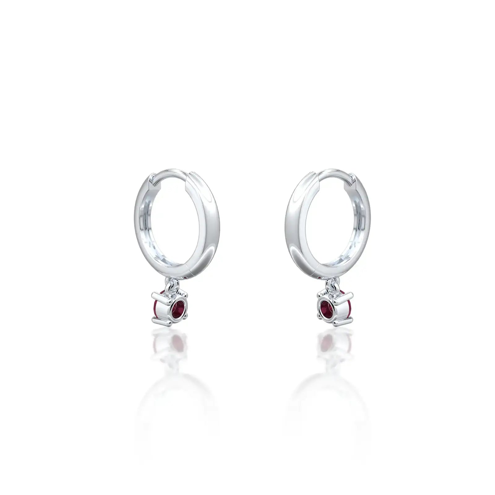 Unique white gold january birthstone hoops with garnet drops 8.50 mm