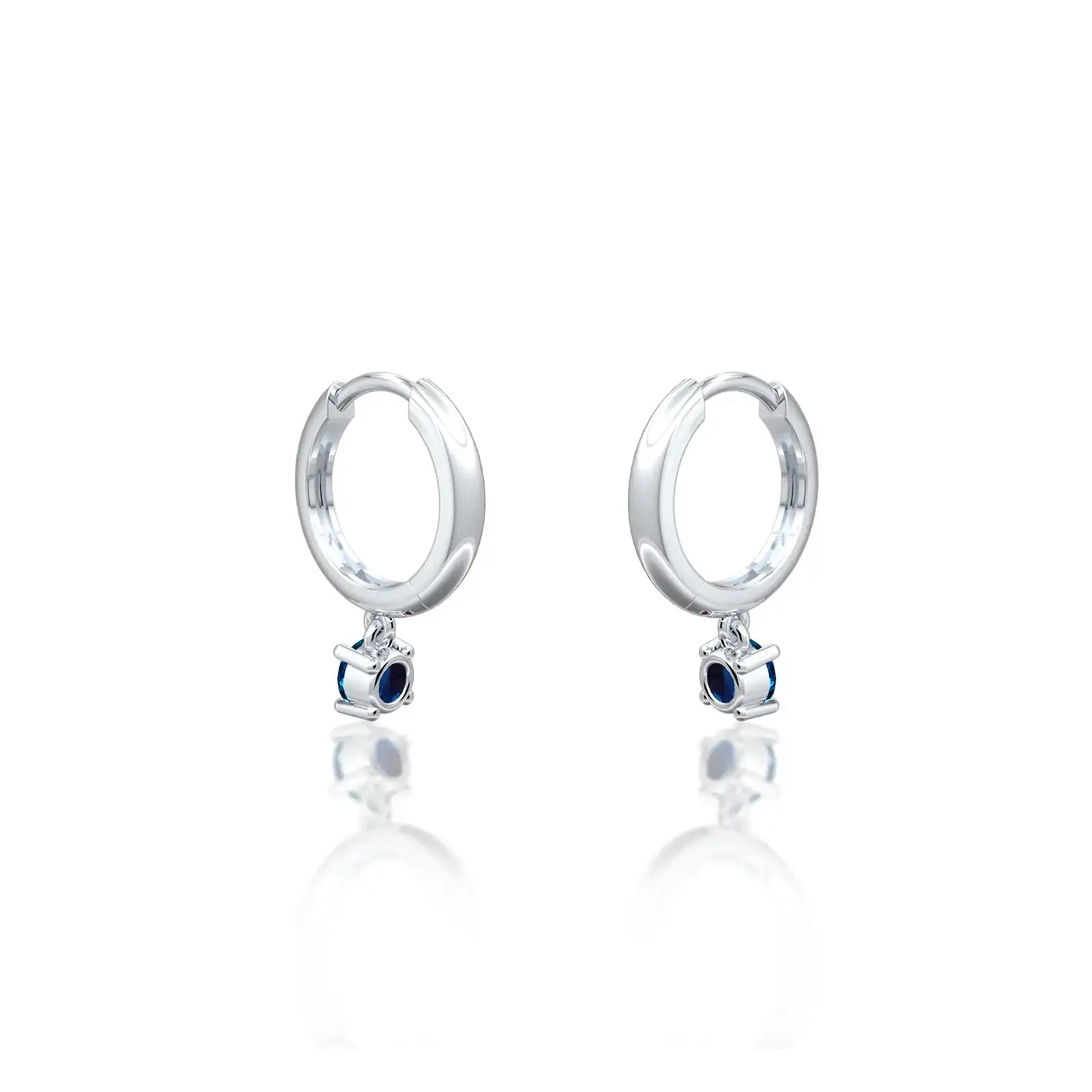 White gold September birthstone hoops with London blue topaz drops 8.50 mm for women