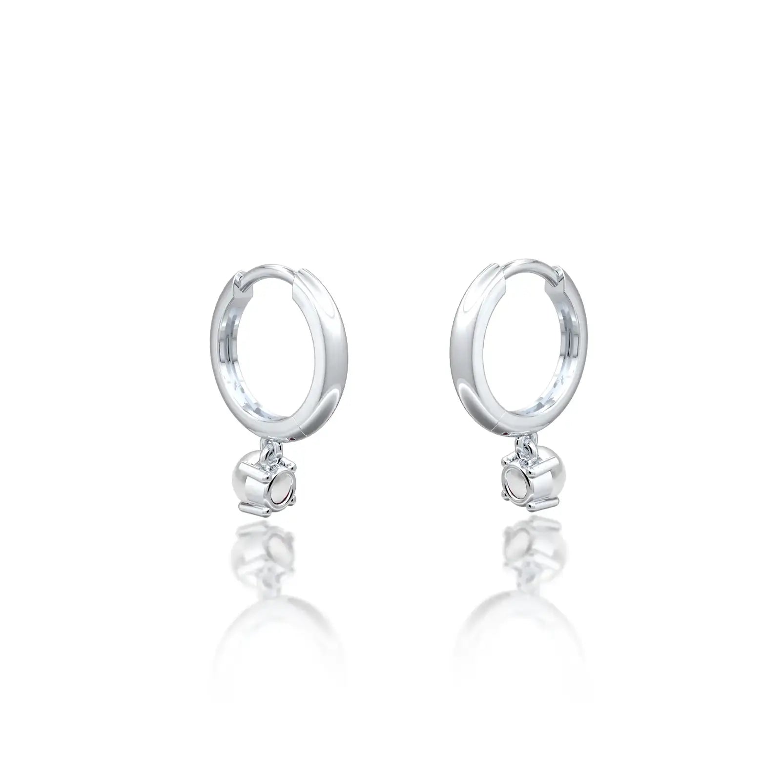 Back view of trendy June birthstone hoops with mother-of-pearl drops 8.50 mm for women