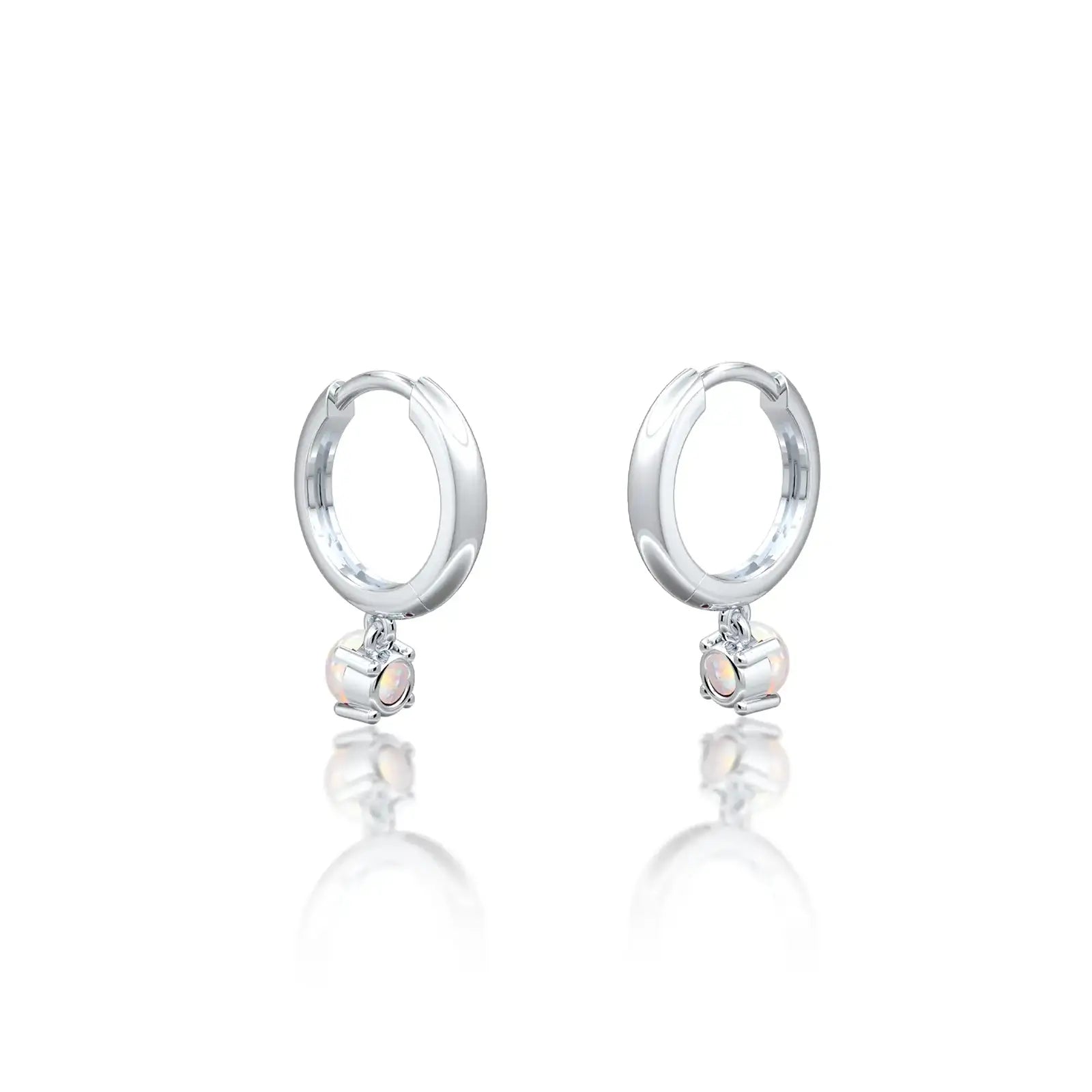 Fortune white gold october birthstone hoops with opal drops 8.50 mm for women
