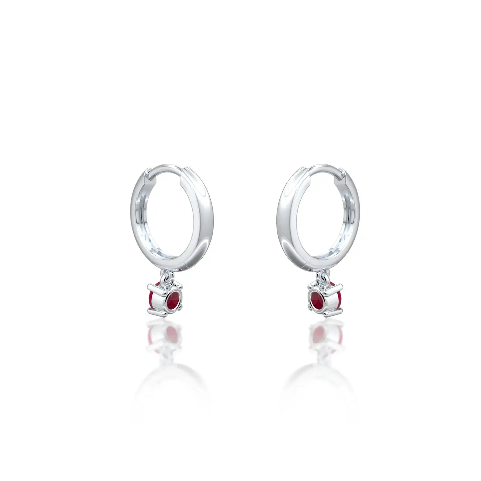 July birthstone hoops with opaque ruby drops 8.50 mm for women