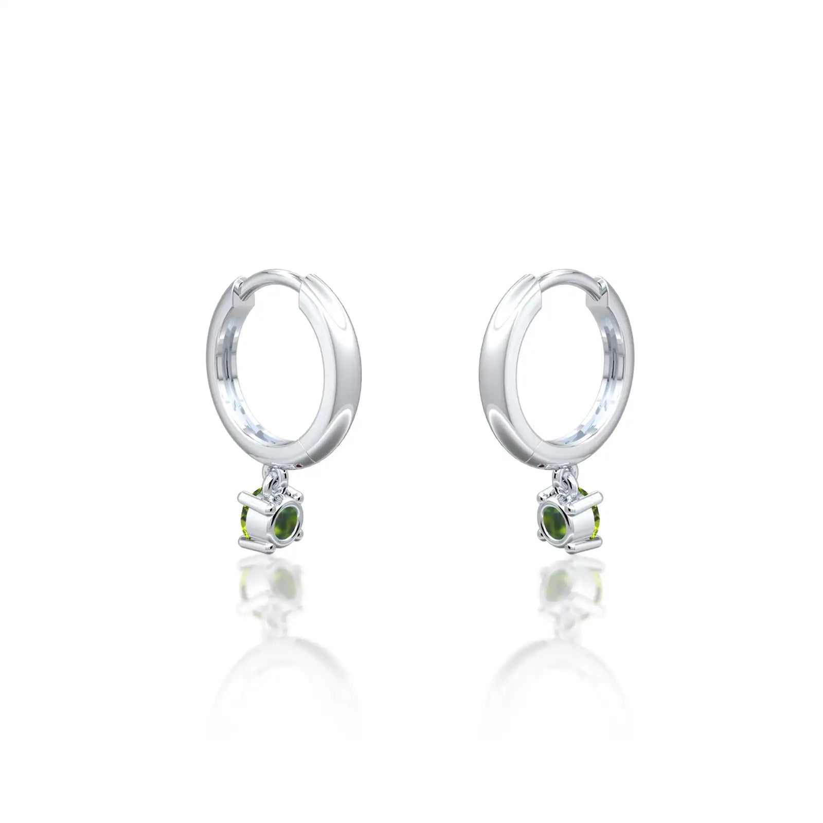 White gold august birthdstone hoops with peridot drops