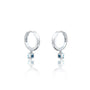 Trendy white gold march birthstone hoops with swiss blue topaz drops 8.50 mm