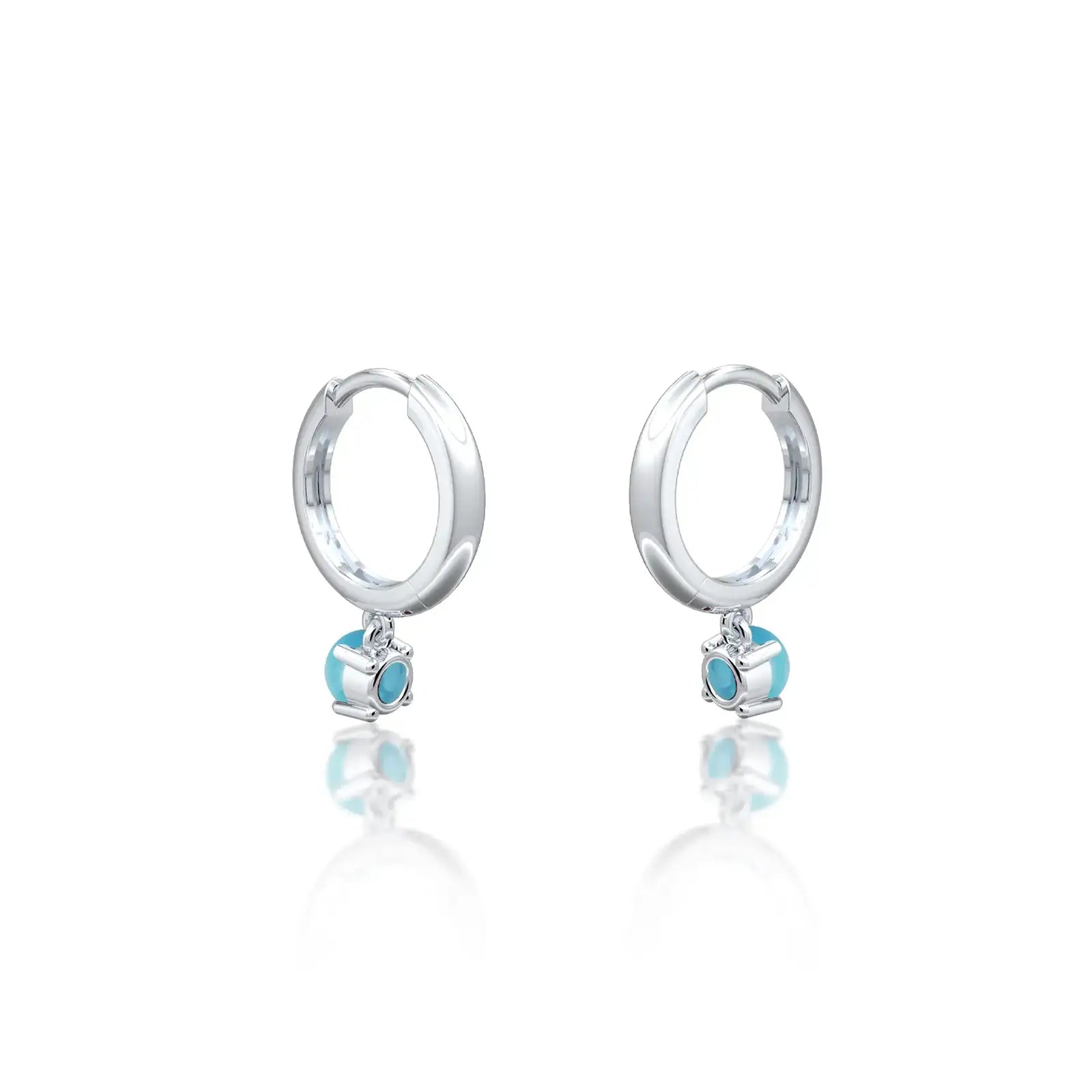 Unique white gold trendy december birthstone hoops with turquoise drops 8.50 mm