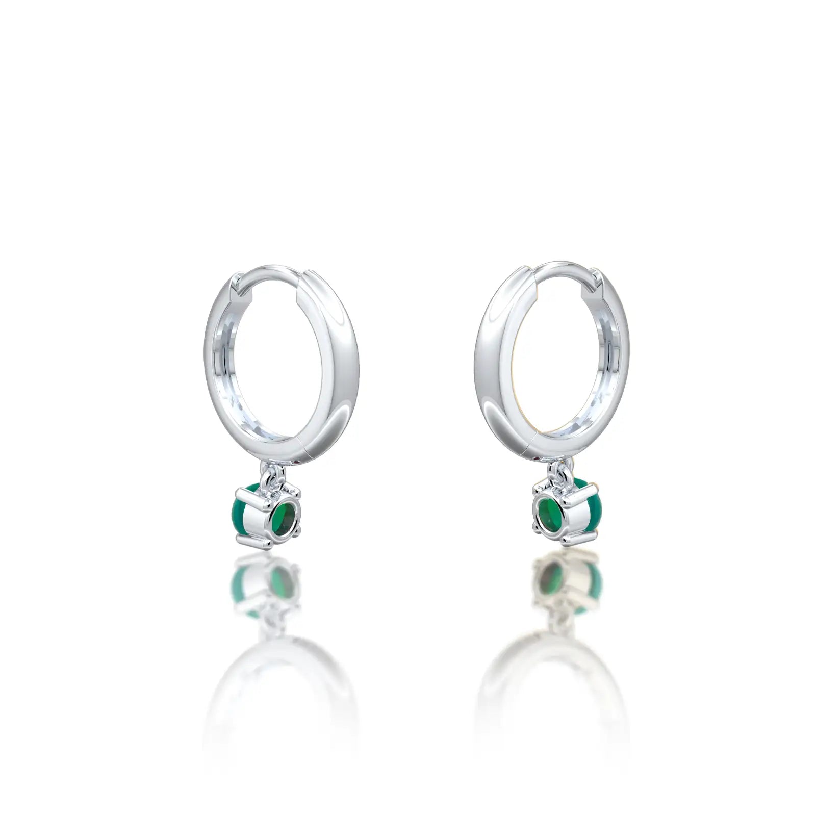 Fortune white gold may birthdstone hoops with green agate drops