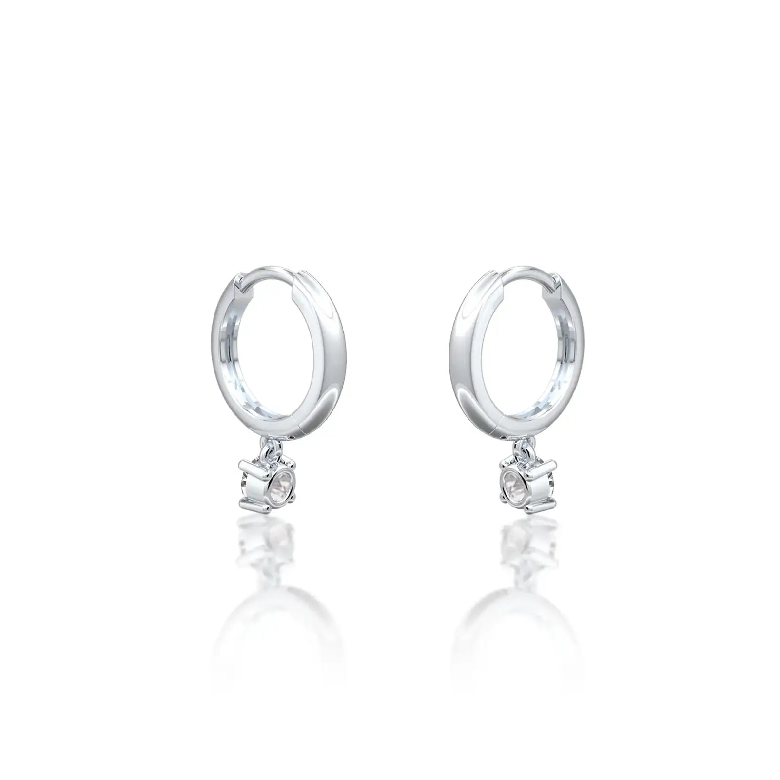 Back view of unique April birthstone hoops with white topaz drops 8.50 mm