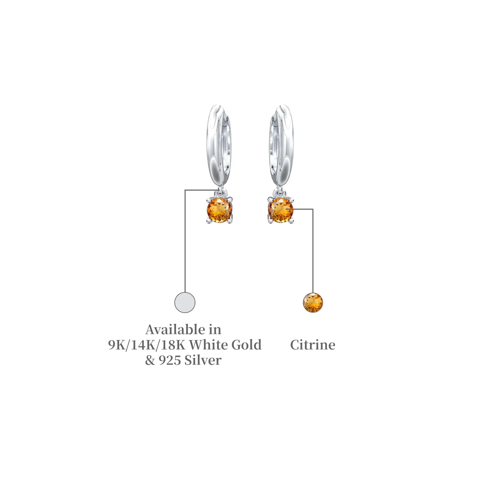 Descriptive details of November birthstone hoops with citrine drops