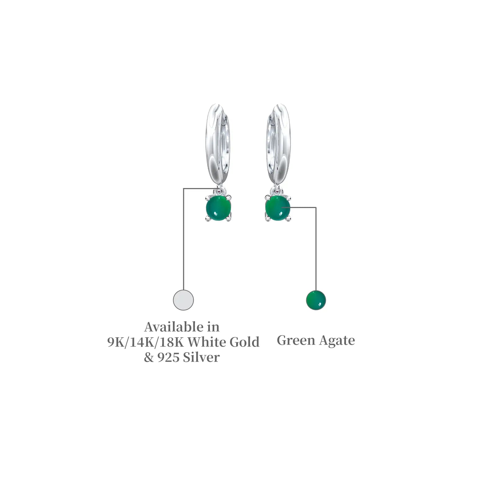 Descriptive detail of may birthdstone hoops with green agate drops