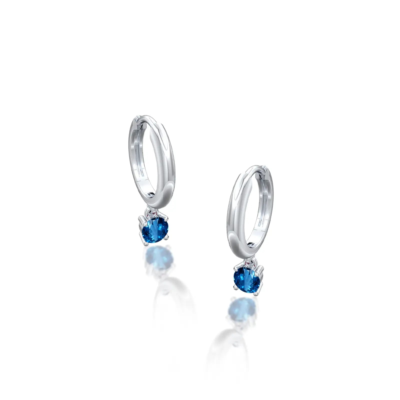 White gold september birthdstone hoops with london blue topaz drops