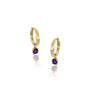 Unique gold February birthstone hoops with amethyst drops 8.50 mm