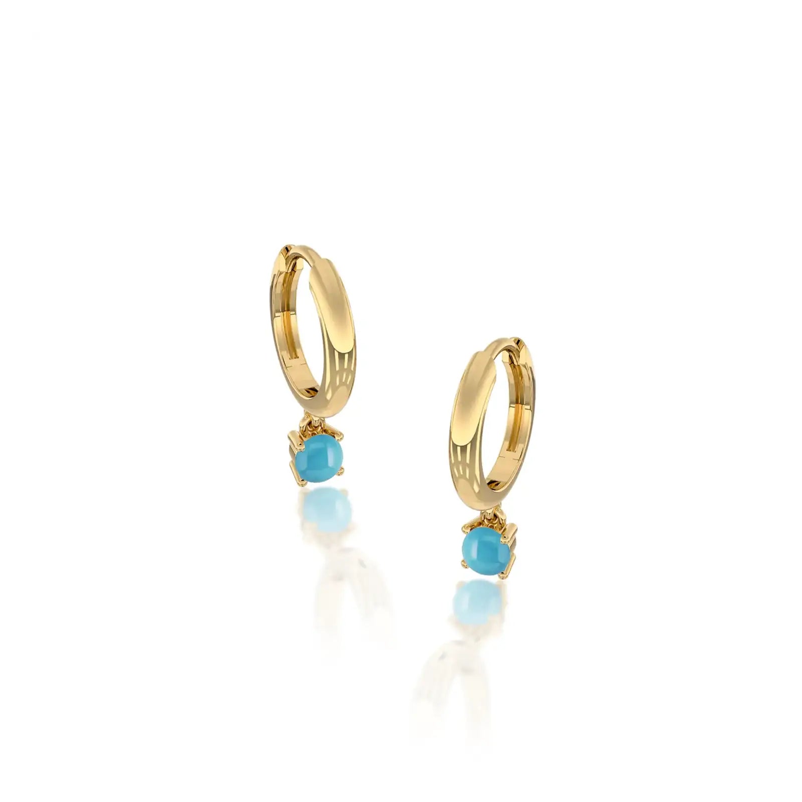Fortune yellow gold trendy December birthstone hoops with turquoise drops 8.50 mm