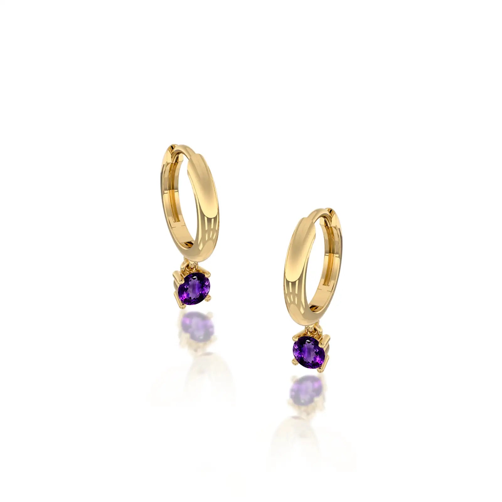 Yellow gold february birthstone hoops with amethyst drops