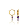Fortune yellow gold february birthstone hoops with amethyst drops 8.50 mm