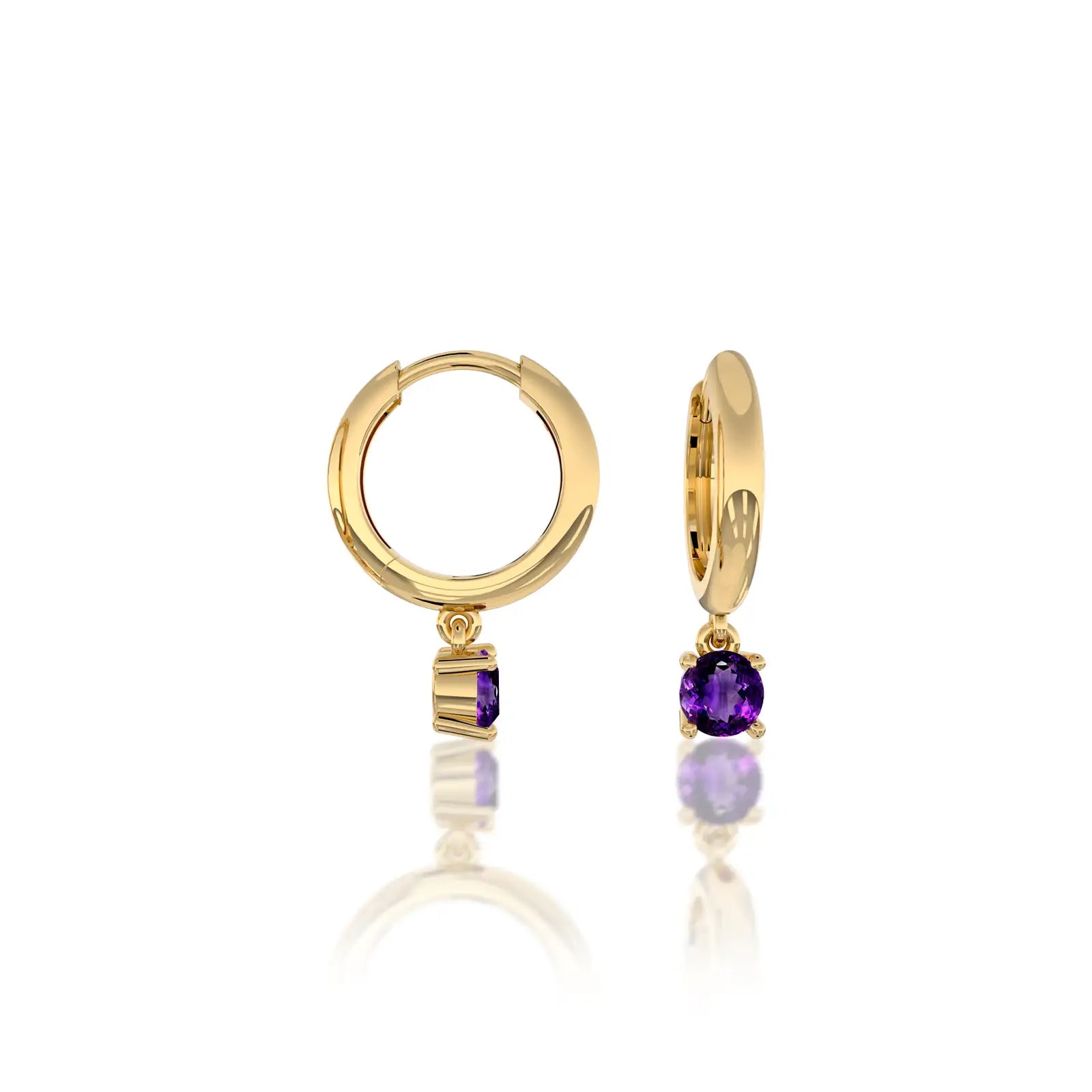 February birthstone hoops with amethyst drops