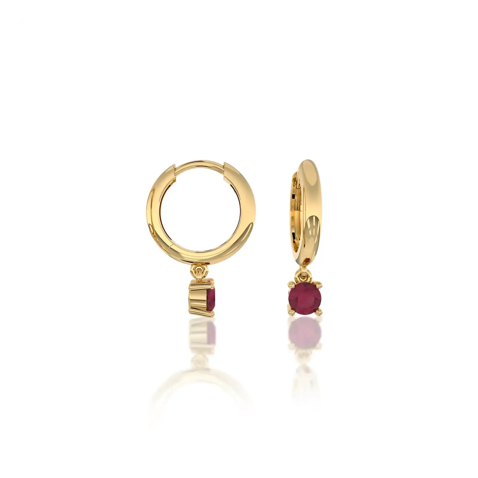 Yellow gold january birthstone hoops with garnet drops 8.50 mm