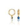 Yellow gold september birthdstone hoops with london blue topaz drops