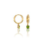 Side view of August birthstone hoops with peridot drops 8.50 mm