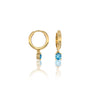 Stylish yellow gold march birthdstone hoops with swiss blue topaz drops 8.50 mm