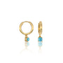 Unique yellow gold trendy December birthstone hoops with turquoise drops 8.50 mm