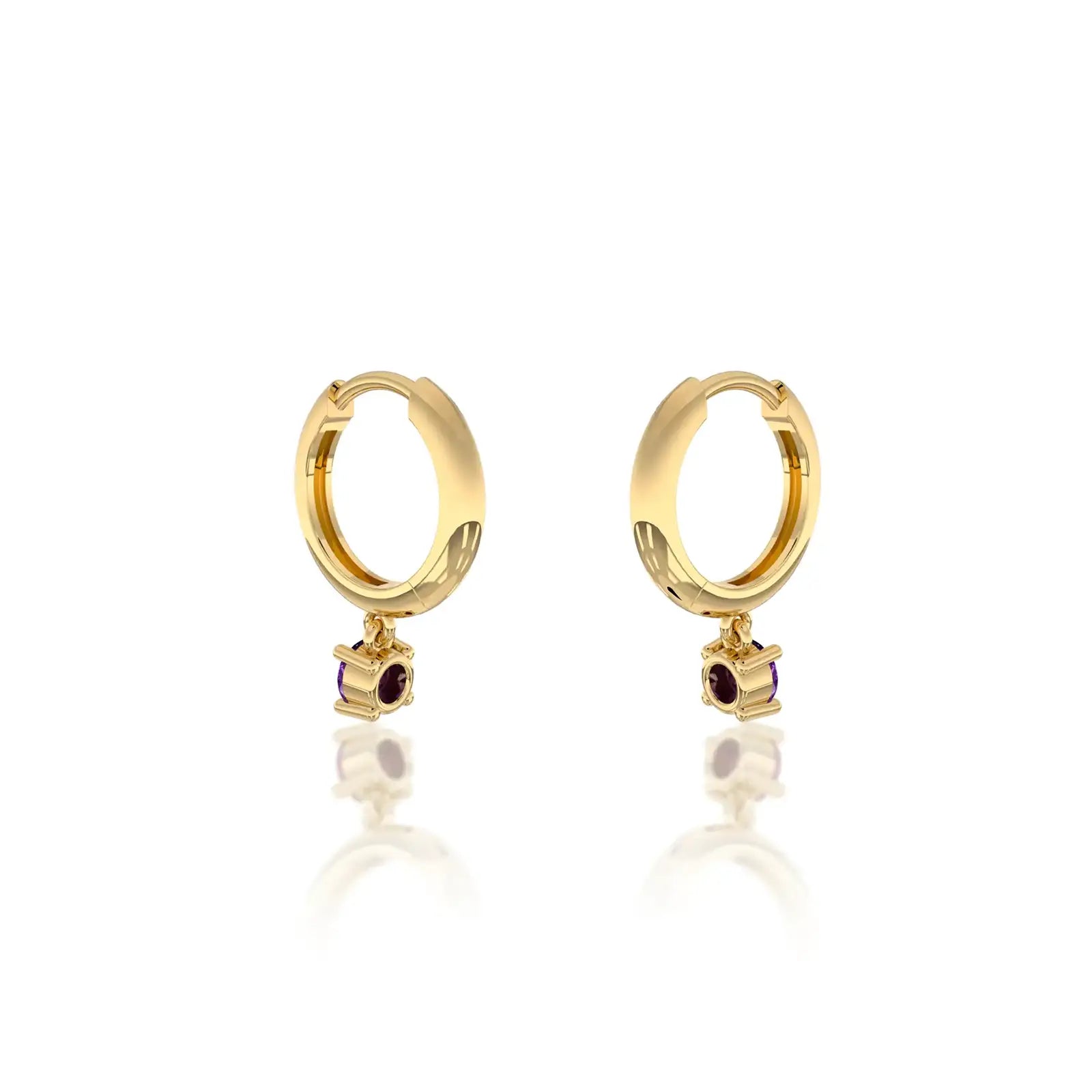 Yellow gold february birthstone hoops with amethyst drops 8.50 mm