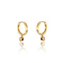 Trendy yellow gold january birthstone hoops with garnet drops 8.50 mm