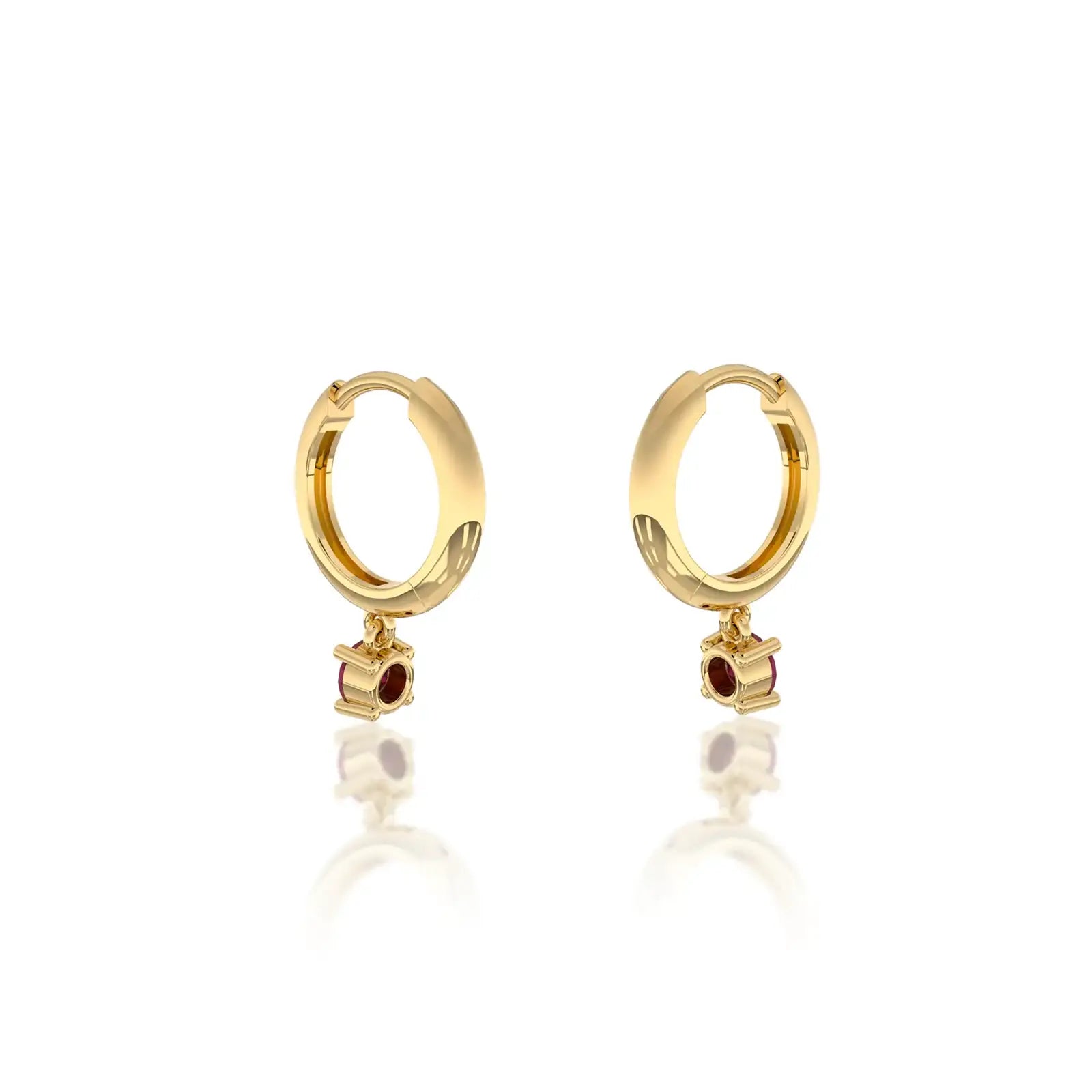 Trendy yellow gold january birthstone hoops with garnet drops 8.50 mm