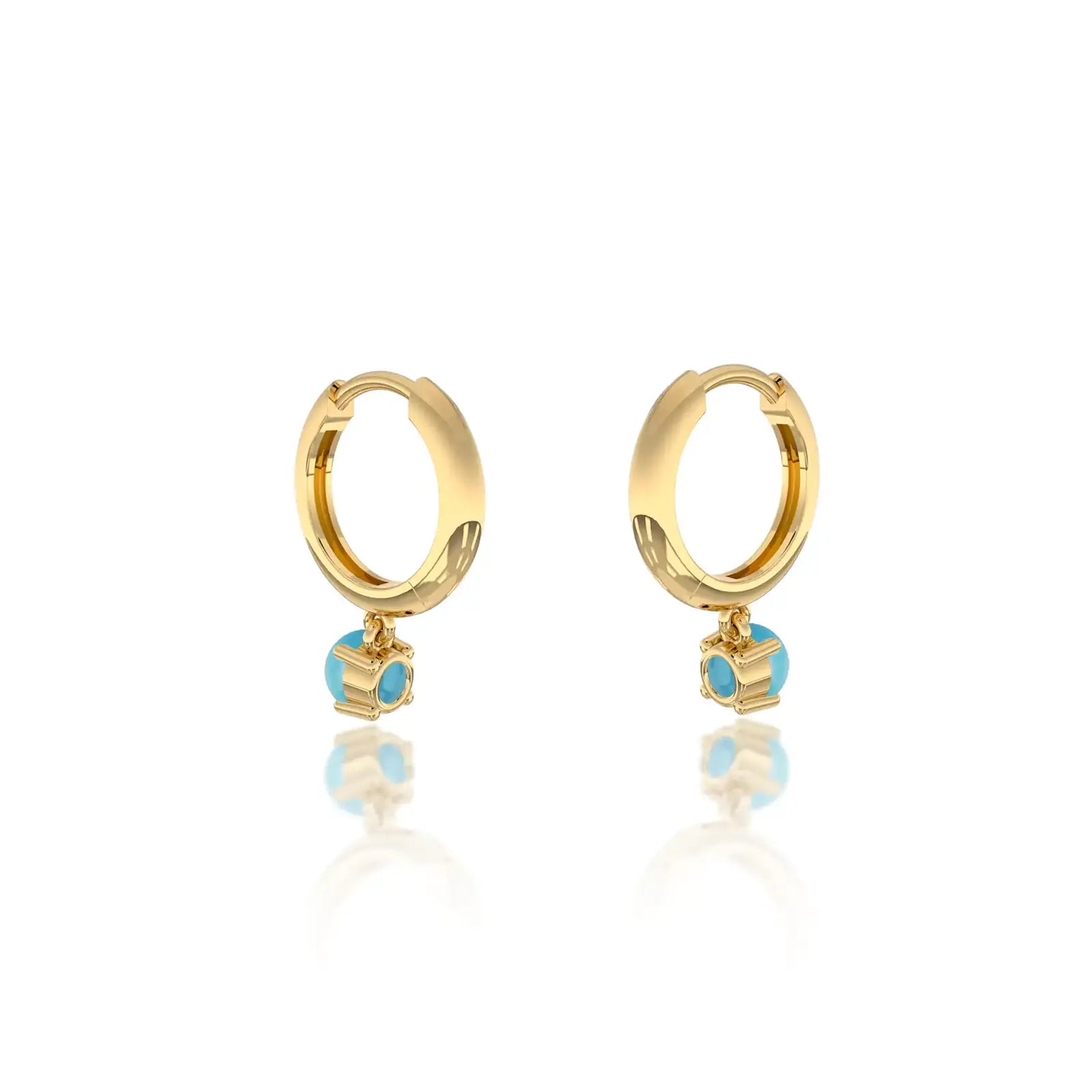 Fortune yellow gold trendy December birthstone hoops with turquoise drops 8.50 mm for women