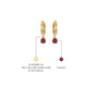 Yellow gold descriptive image of january birthstone hoops with garnet drops 