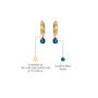 Descriptive detail of September birthstone hoops with London blue topaz drops