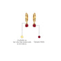Details of July birthstone hoops with opaque ruby drops