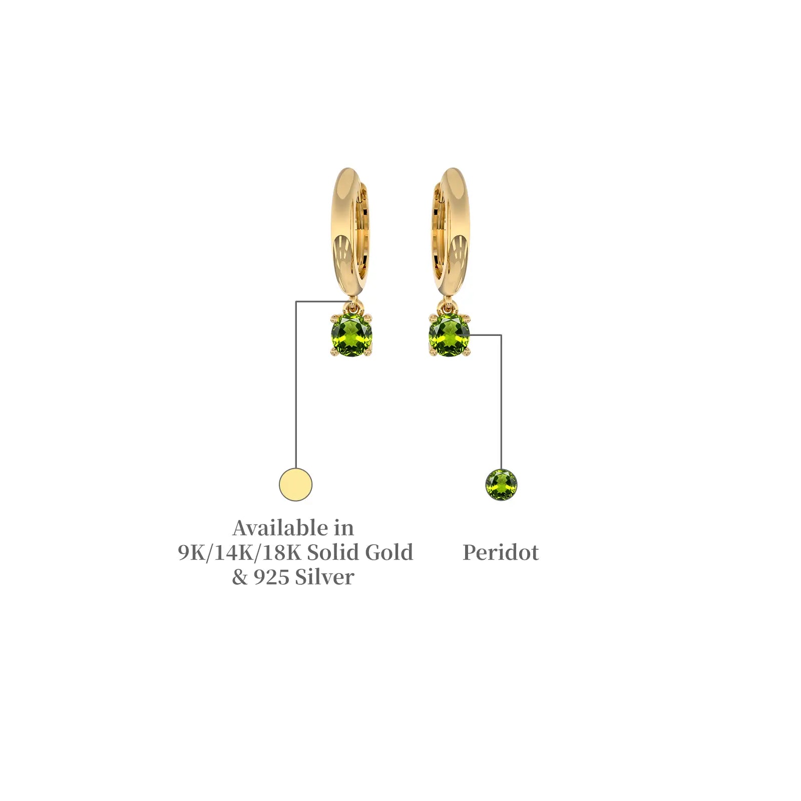 Descriptive image of august birthstone hoops with peridot drops 