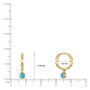 Dimensions of December birthstone hoop earrings with turquoise drops 8.5 mm