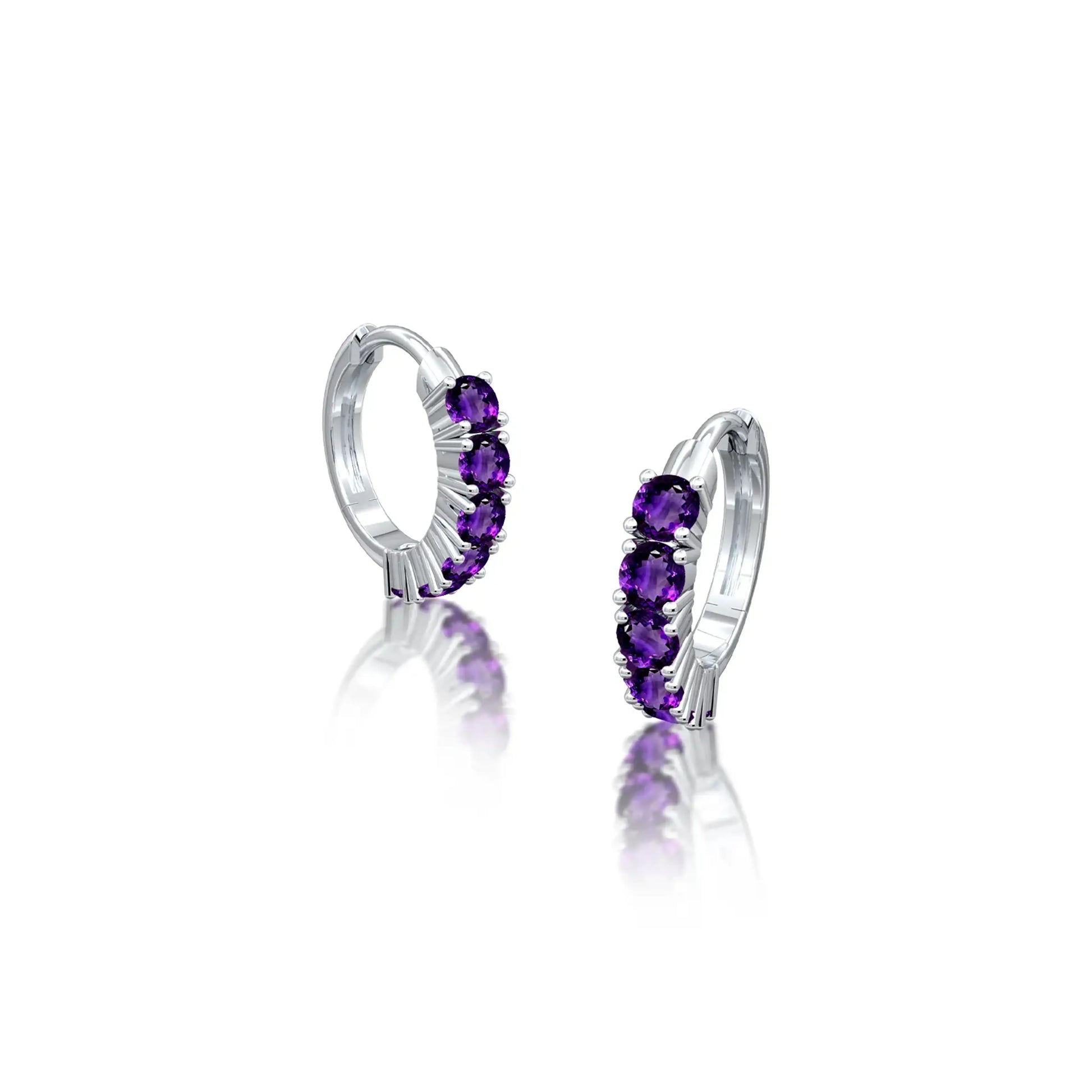 White gold february birthstone amethyst hoop earrings for office wear 8.50 mm